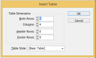 Tạo bảng trong indesign