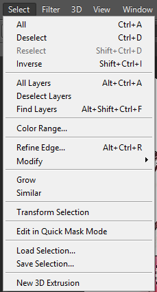 Menu select trong Photoshop CS6